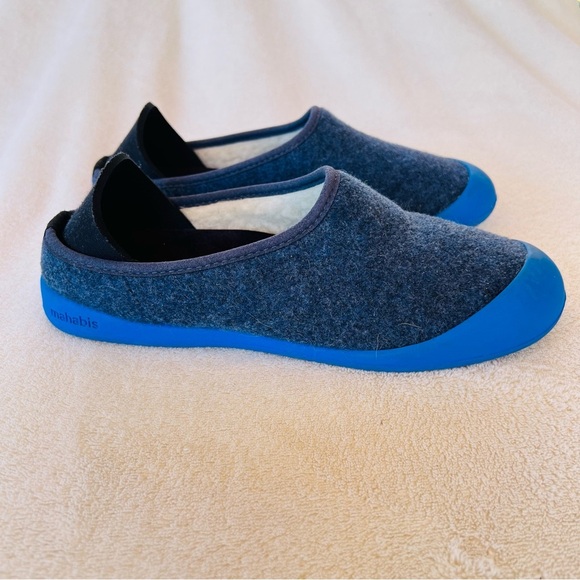 Mahabis Curve Organic Wool Blue and Black Slip-Ons House Shoes Slippers SIZE 8 - Picture 3 of 8
